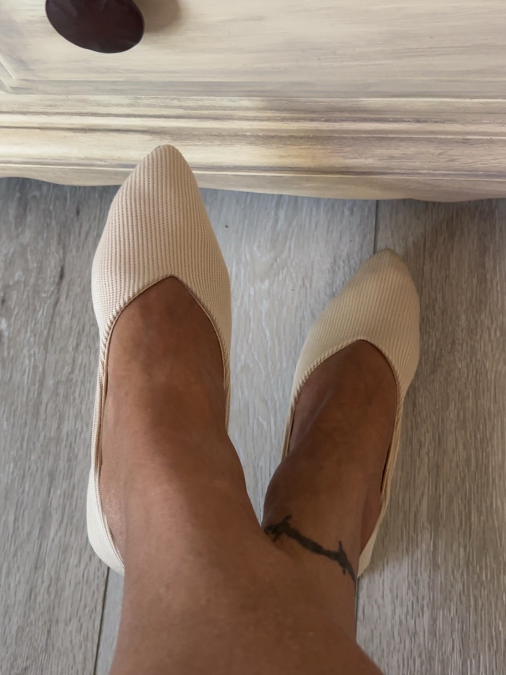 Pointed Toe Cream Knit Ballet Flats - Women's Slip-On